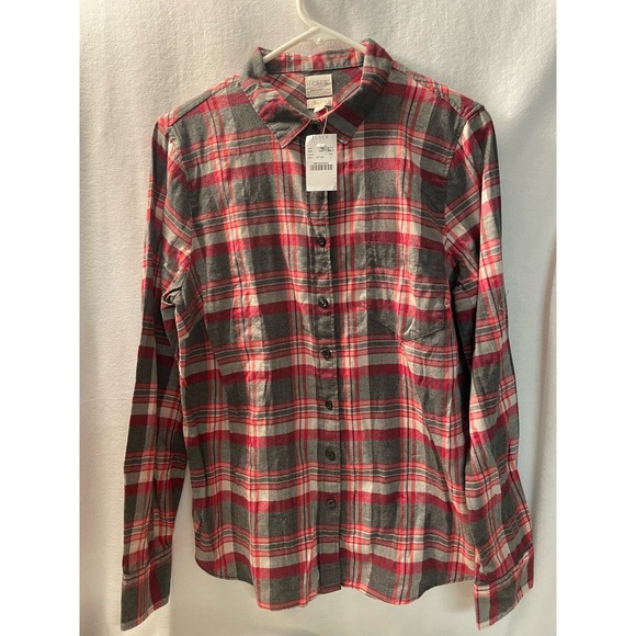 J.Crew women’s Perfect Fit size Large super soft New with tag gray pink plaid - Picture 1 of 3